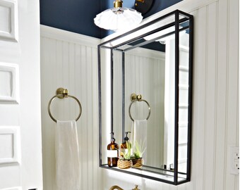 mirror with shelf etsymodern industrial black steel metal framed bathroom mirror with shelf simplicity in the south